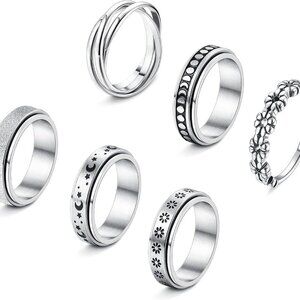 Stainless Steel Fidget Anxiety Ring for Women Men Fidget Spinner Rings Moon Star